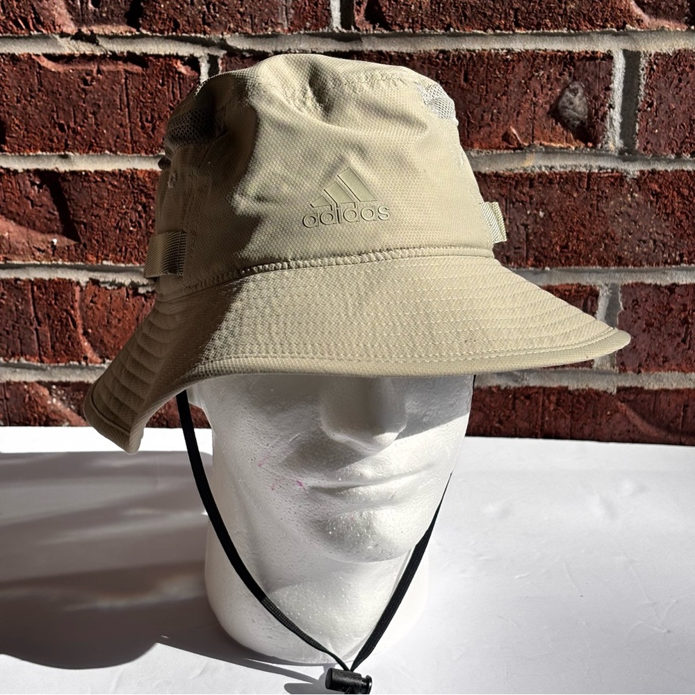 New Adidas Khaki/Gray Outdoor Bucket Hat Size S/M Adjustable Cinch Cord
